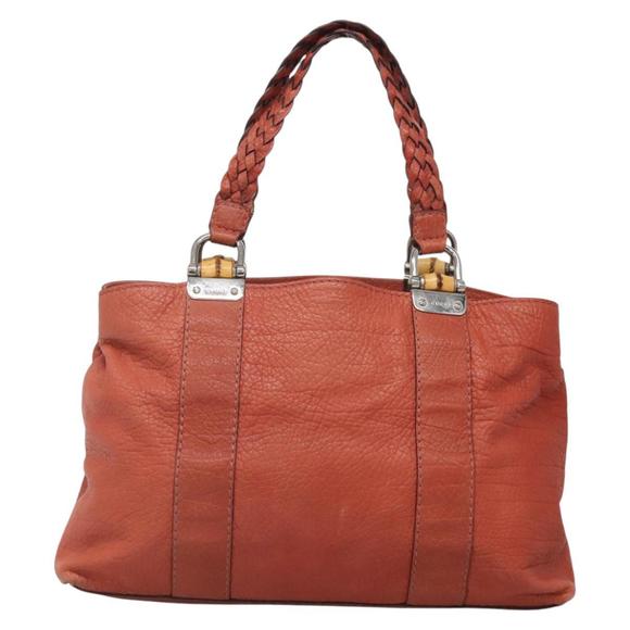 GUCCI Bamboo Tote Bag Leather Red Silver 232947 Auth 139547